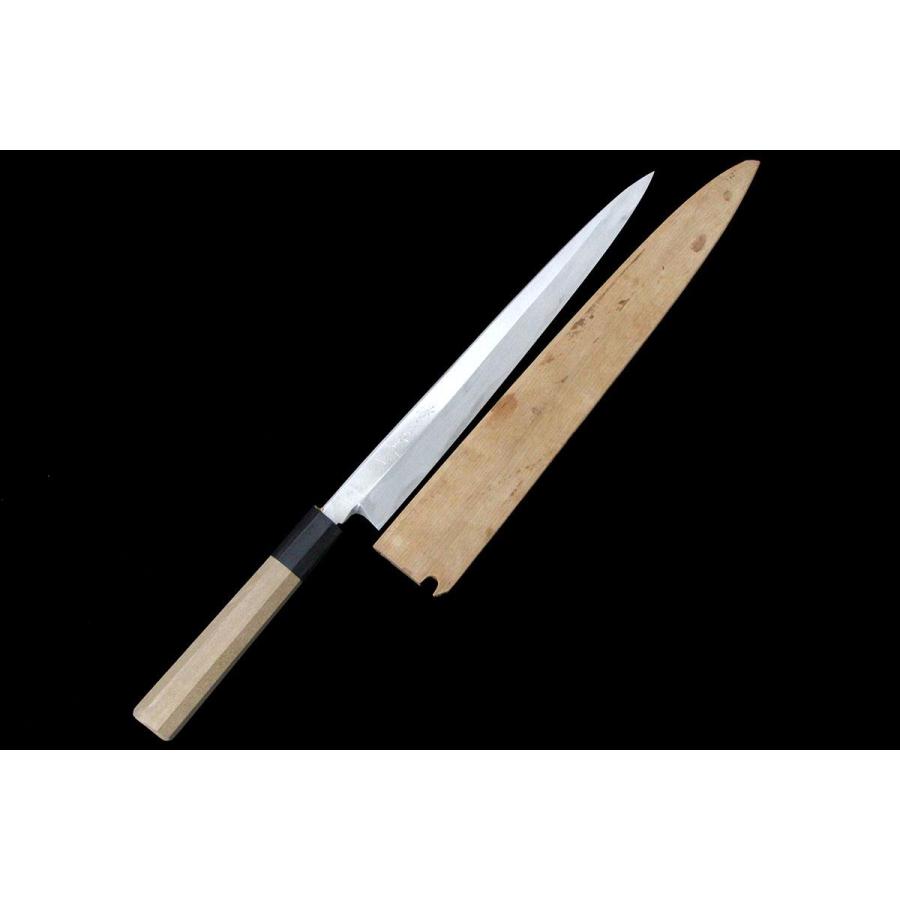 極美品｜泳宮蓮山 柳刃包丁 霞 尺 朴柄 白鞘付 KN02-A10657-2L3C