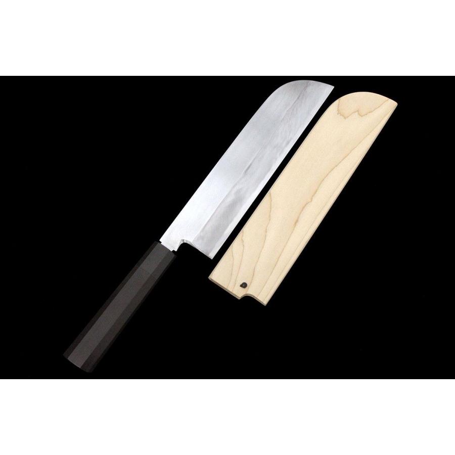 極美品｜銘不明 鎌型薄刃包丁 霞 九寸半 黒檀柄 白鞘付 KN02-A11070