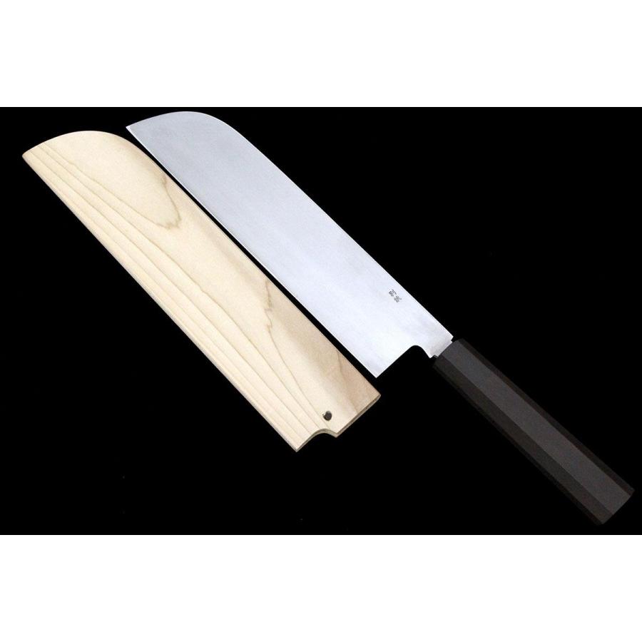 極美品｜銘不明 鎌型薄刃包丁 霞 九寸半 黒檀柄 白鞘付 KN02-A11070