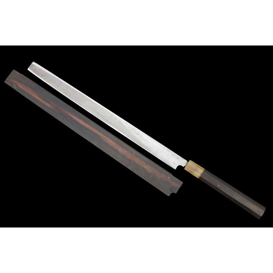 美品｜不動國行 蛸引包丁 本焼 尺一 黒檀柄 黒檀鞘付 名入 KN02-B1669