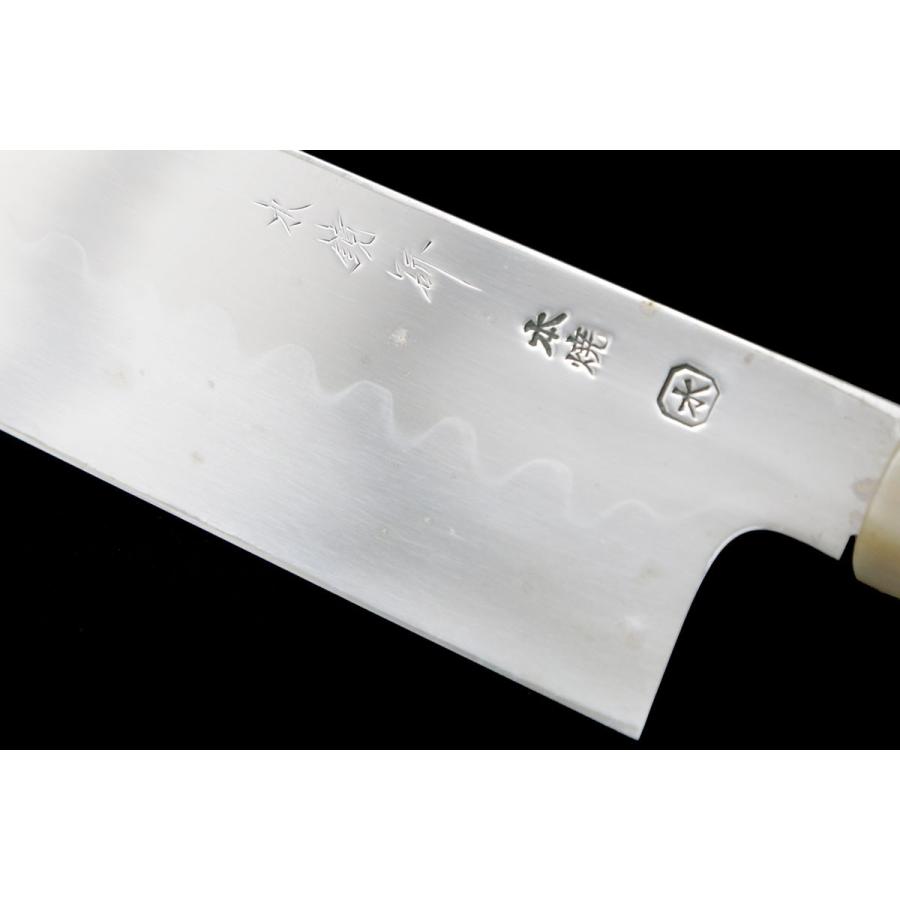 未使用品｜子の日 鎌型薄刃包丁 水本焼 八寸 水鏡研 黒檀柄 黒檀鞘・箱