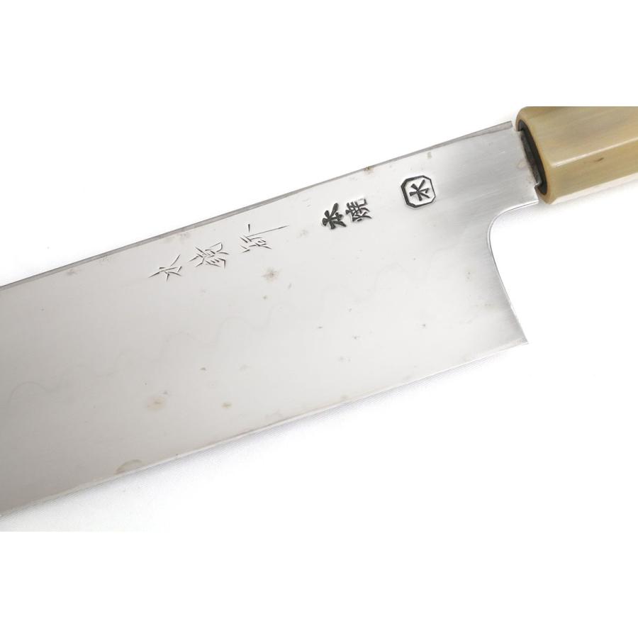 未使用品｜子の日 鎌型薄刃包丁 水本焼 八寸 水鏡研 黒檀柄 黒檀鞘・箱