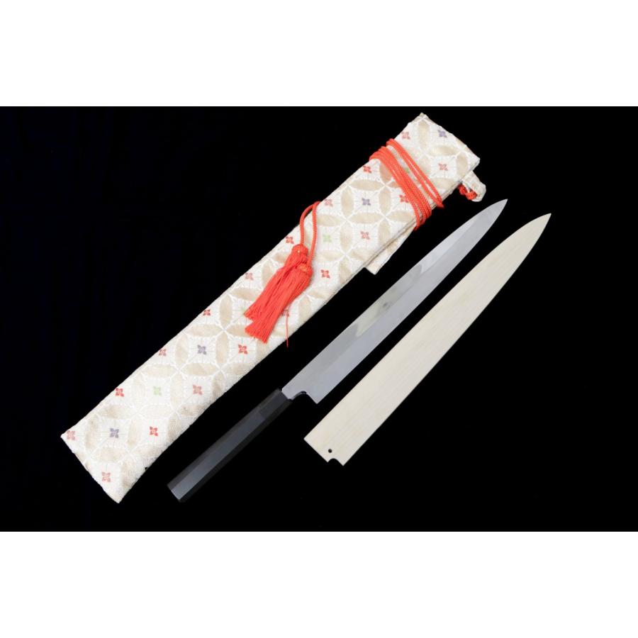 極美品｜城山刃物 柳刃包丁 本焼 尺一 青鋼 黒檀柄 白鞘・袱紗付 KN02