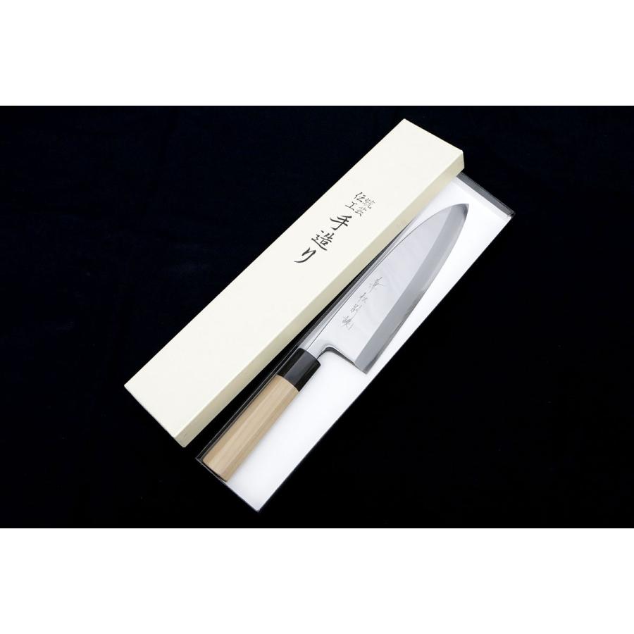 未使用品｜兼松 相出刃包丁 霞 七寸 鏡面 青鋼 八角水牛柄 箱付