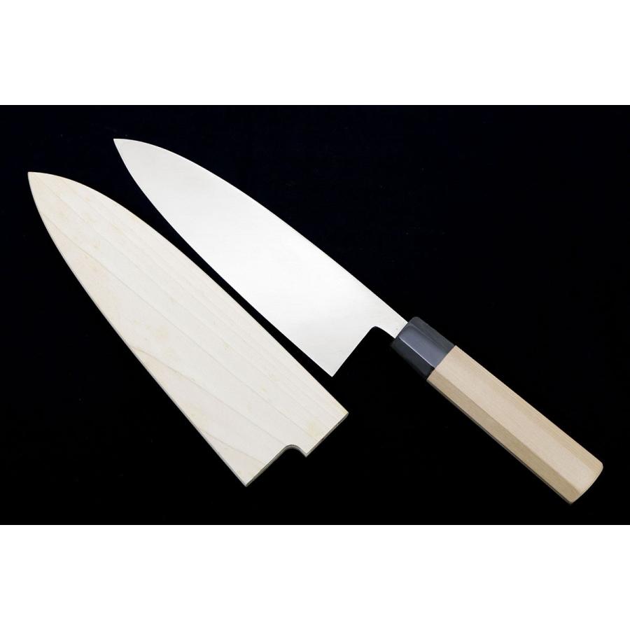 未使用品｜佐文 出刃包丁 本焼 七寸 鏡面 本水牛角柄 白鞘・箱付 KN02