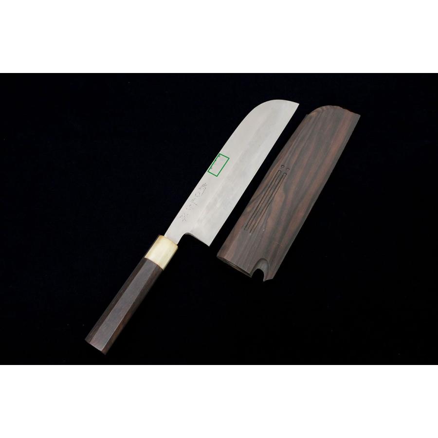 良品｜尚台正吉 薄刃包丁 本焼 八寸 錬 黒檀柄 黒檀鞘付 名入 KN02