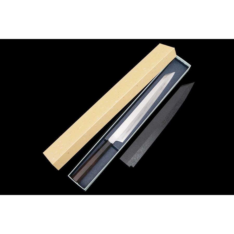 堺孝行 霞 青ニ鋼 柳刃 300mm 包丁 尺 刺身 本職 黒檀柄 鞘付 和包丁