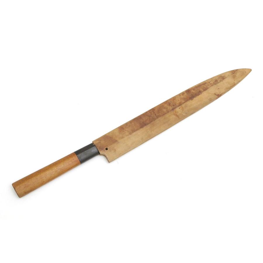 並品｜有次 柳刃包丁 霞 九寸 青鋼 特製 別打 朴柄 鞘付 KN02-B4603 