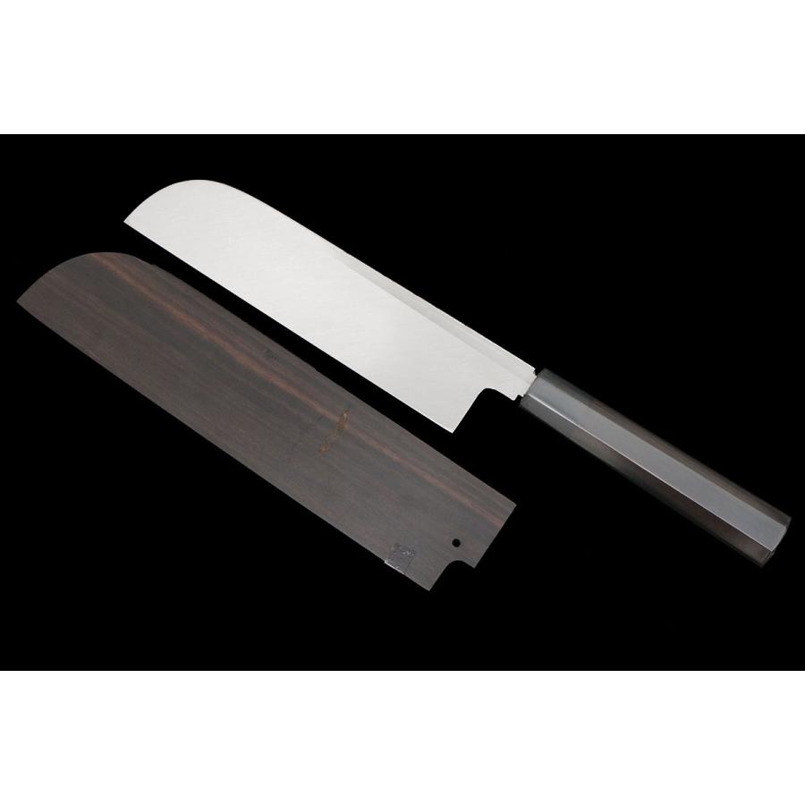 未使用品｜不動國行 鎌形薄刃包丁 本焼 七寸半 黒檀柄 黒檀鞘・ケース付 KN02-B4767-2J11の画像
