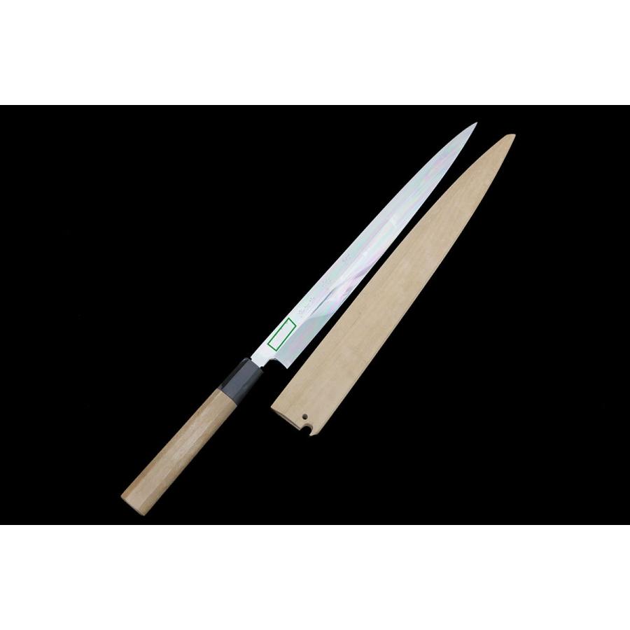 未使用品｜紀親 河豚引き包丁 水本焼 尺 朴柄 鞘付 名入 KN02-B5003
