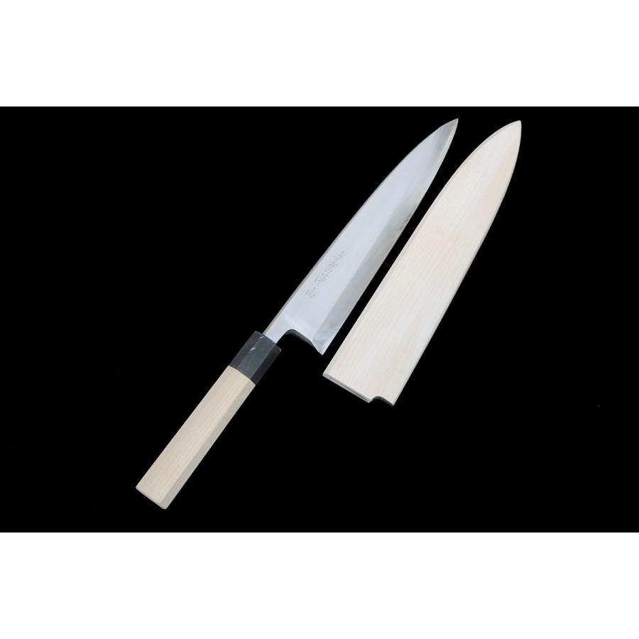 極美品｜泳宮蓮山 身卸出刃包丁 霞 七寸半 本鍛造 朴柄 白鞘付 KN02