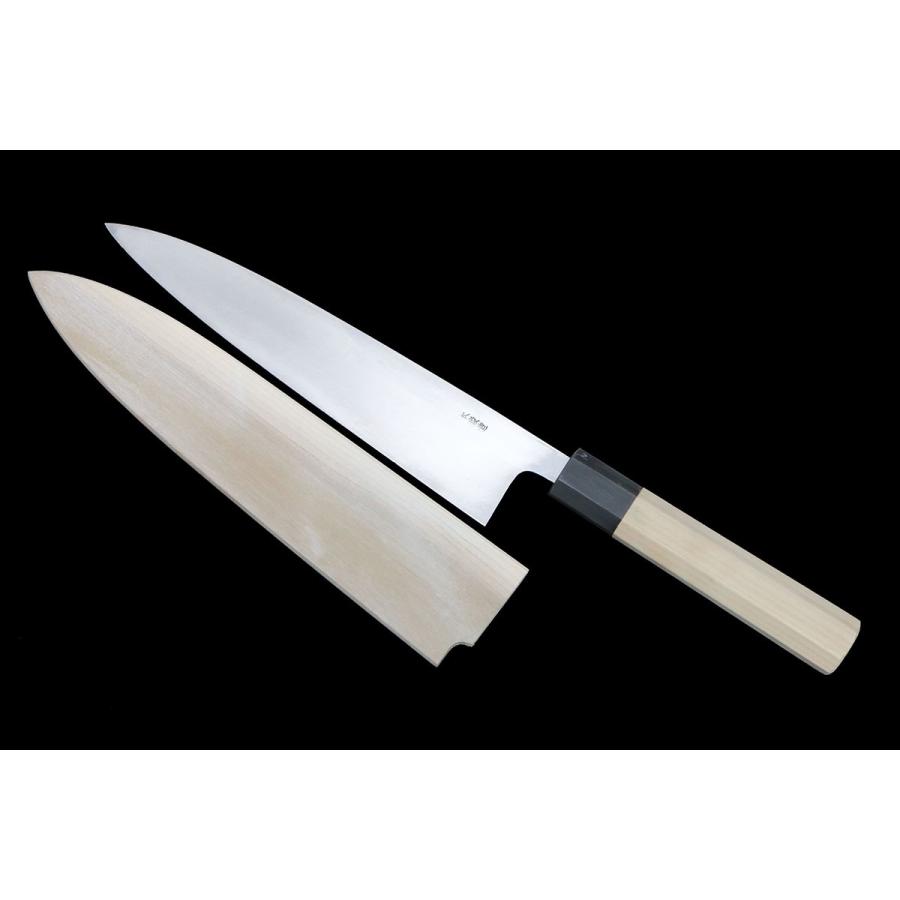極美品｜泳宮蓮山 身卸出刃包丁 霞 七寸半 本鍛造 朴柄 白鞘付 KN02