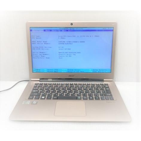 AcerノートパソコンAspire S3 Ultrabook(CPU⇒i5-3317U搭載)、メモリー4GB、 SSD 128GB  訳あり品（へこみと全体に傷有り、バッテリー劣化） Aspire（acer） 中古 ノートパソコン Acer Aspire S3-391-A54Q/P