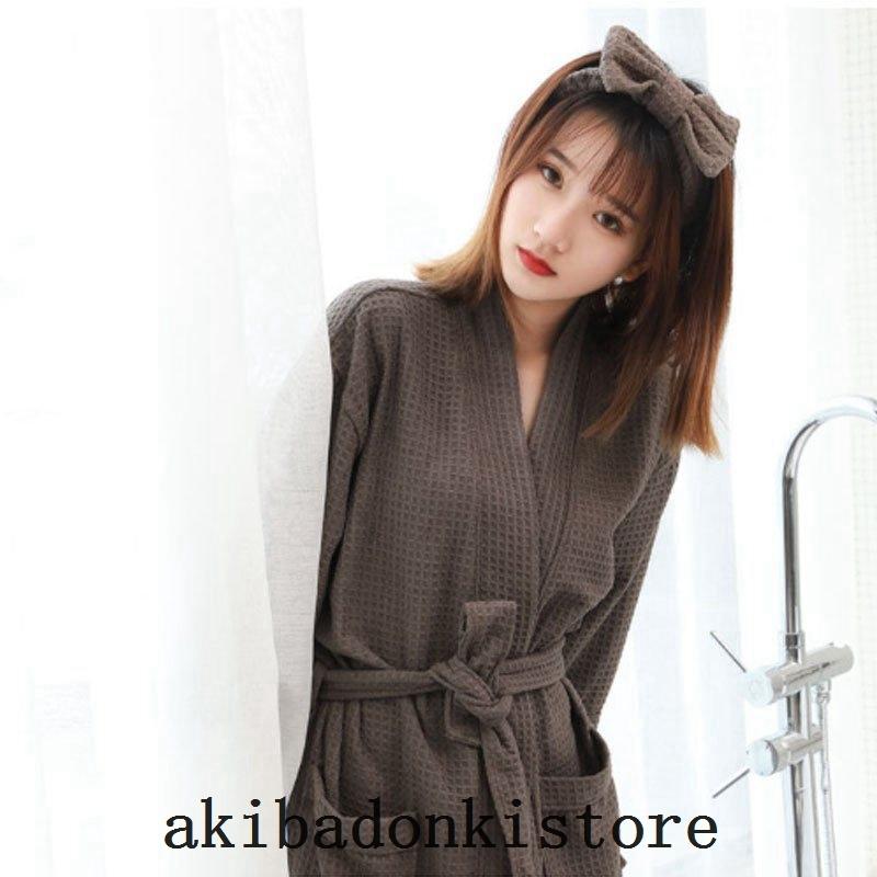 パジャマ寝巻き部屋着浴衣長袖レディースメンズルームウェア前開き紐留めポケット付き ワンピース カラー カーキ Www Geminicorp Be