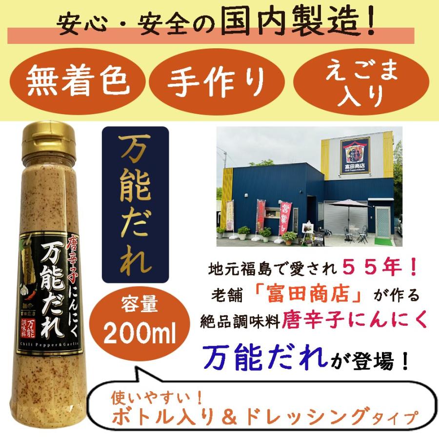 富田商店 唐辛子にんにく 万能だれ 200ml×2本セット えごま入り たれ タレ 国内製造 調味料 福島名産 手作り 美味い マヨネーズ ドレッシング ギフト |  | 01