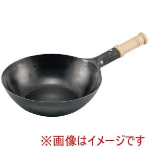 山田工業所 鉄 木柄 中華 片手鍋 36cm 底平型 IH用 板厚2.3mm