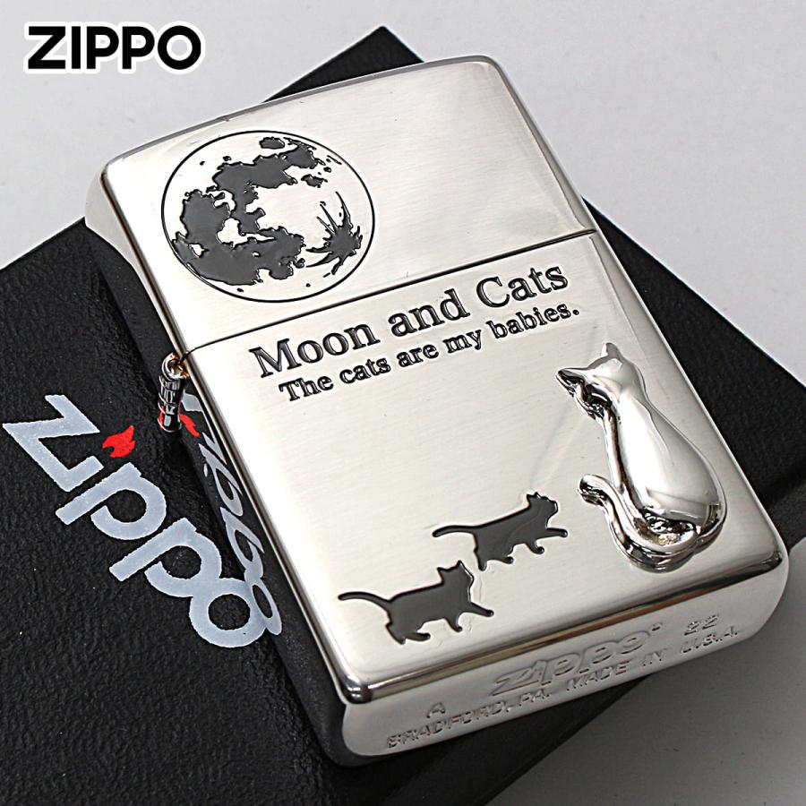 Zippo ジッポライター ネコ 猫 Cat 月 ムーン 月と猫 メタル 銀メッキ Moon and Cats 2SIM-MOONCAT メール便専用商品