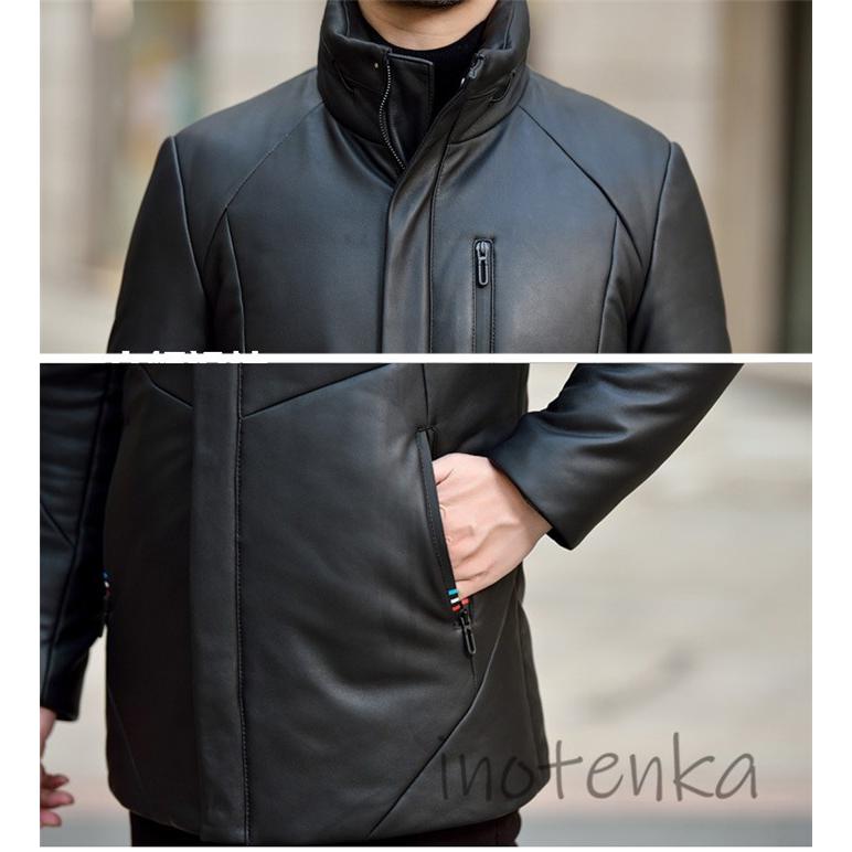 ダウンジャケット ダウンコート メンズ 革ジャン 皮コート スタンドカラー 防寒着 レザージャケット ライダース 合成ラム革 アウター かっこいい 008 Abpg 9022 Inotenka 通販 Yahoo ショッピング