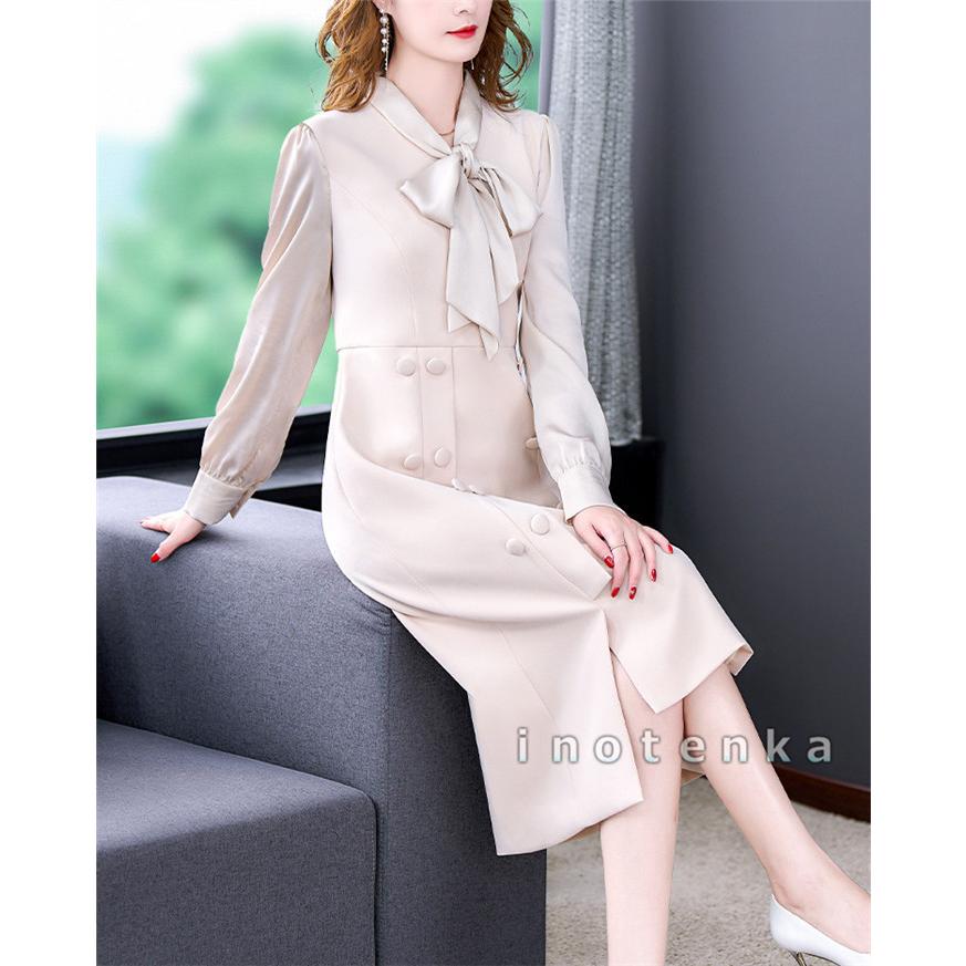 ワンピース リボン襟 レディース 長袖 オシャレ Ol 通勤ワンピース エレガント フォーマルウェア 仕事服 女性用 きれいめ オフィス カジュアル 面接 就活 008 Ahm Prfs92 Inotenka 通販 Yahoo ショッピング