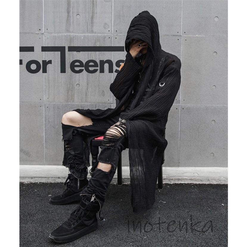 ロングシャツ メンズ パーカー風 カジュアルシャツ 長袖 羽織 ビッグシルエット トップス フード付き ゆったり 個性的 透け感 ダークファッション 008 Ngf C53 Inotenka 通販 Yahoo ショッピング