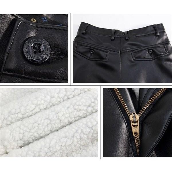 レザーパンツ メンズ Pu革パンツ ストレート スリム バイクウェア ライダースパンツ レザーズボン 光沢 厚手 皮パン 秋冬 裏ボア おすすめネット Pu革パンツ