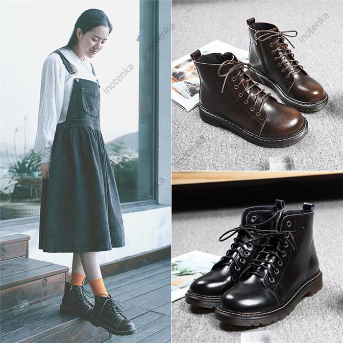 ショートブーツ ワークブーツ レディース 編上げブーツ ハイカット 本革 フラット お嬢様 学生 大人 靴 春秋冬 厚底 イギリス風 革ブーツ ローヒール 052 Zjn 105 2 Inotenka 通販 Yahoo ショッピング