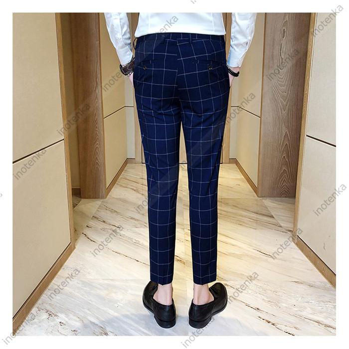 テーパードパンツ メンズ スラックス メンズズボン スーツパンツ 九分丈 チック柄 ボトムス スキニー スリム ストレート 紳士服 薄手 通気 美脚 代 夏用