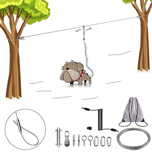Dog Run Zipline with pulley Tie Out Retractable CableECMAcha大型犬用ランナー