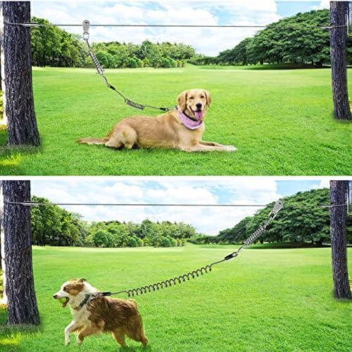 Dog Run Zipline with pulley Tie Out Retractable CableECMAcha大型犬用ランナー