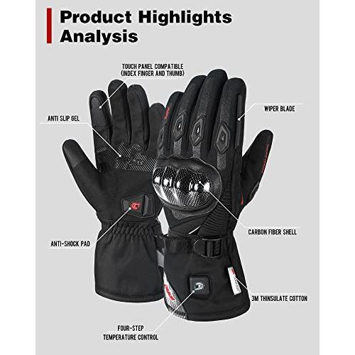 電熱グローブ バイク用 防寒 撥水加工 急速加熱 炭素繊維 カーボン