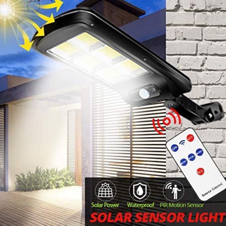 独創的 LED センサーライト ソーラー リモコン付き 人感センサー 防犯ライト 太陽光発電 スイッチ付き 簡単に取付 150LED 400