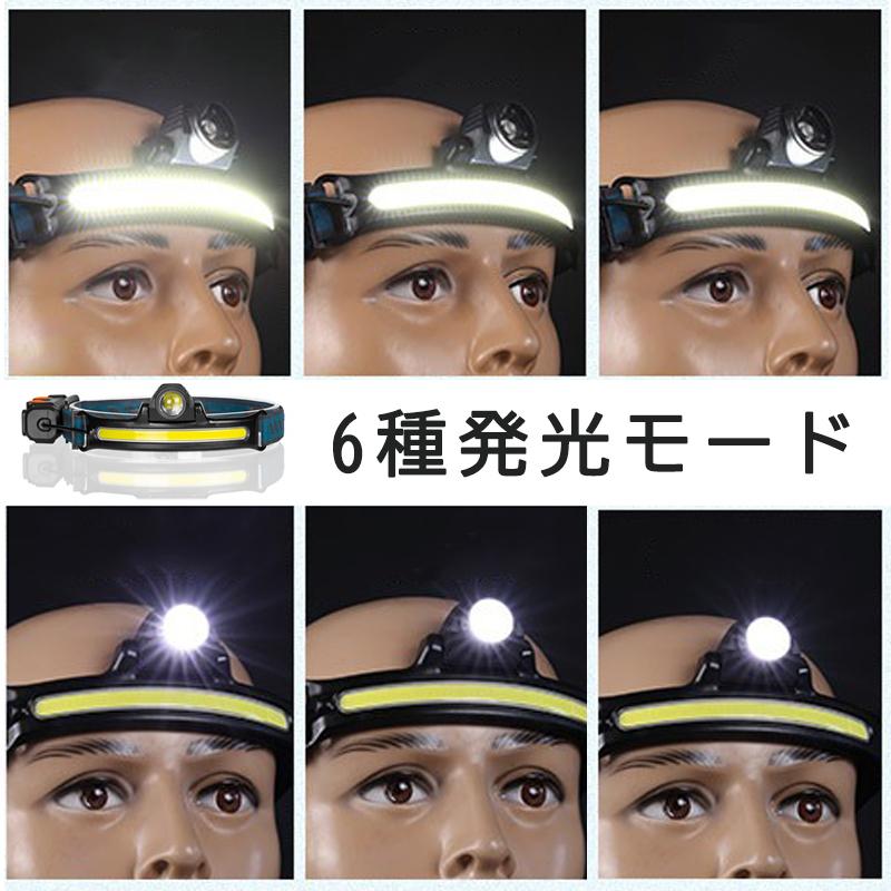 ヘッドライト充電式 LED 明るい 5つランプビーズ 6つ点灯モード センサー/記憶機能付き 90°角度調整可能 電池残量指示 防水/防災 夜釣り｜akio｜07
