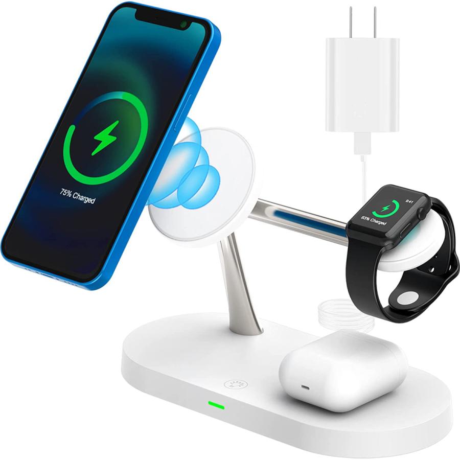 ワイヤレス充電器 5in1 ワイヤレス 充電器 3in1 最新版 iphone 急速充電 Qi対応 置くだけ 15W 充電スタンド iphone多機種対応Androidシリーズ/Type-Cシリー｜akio｜17