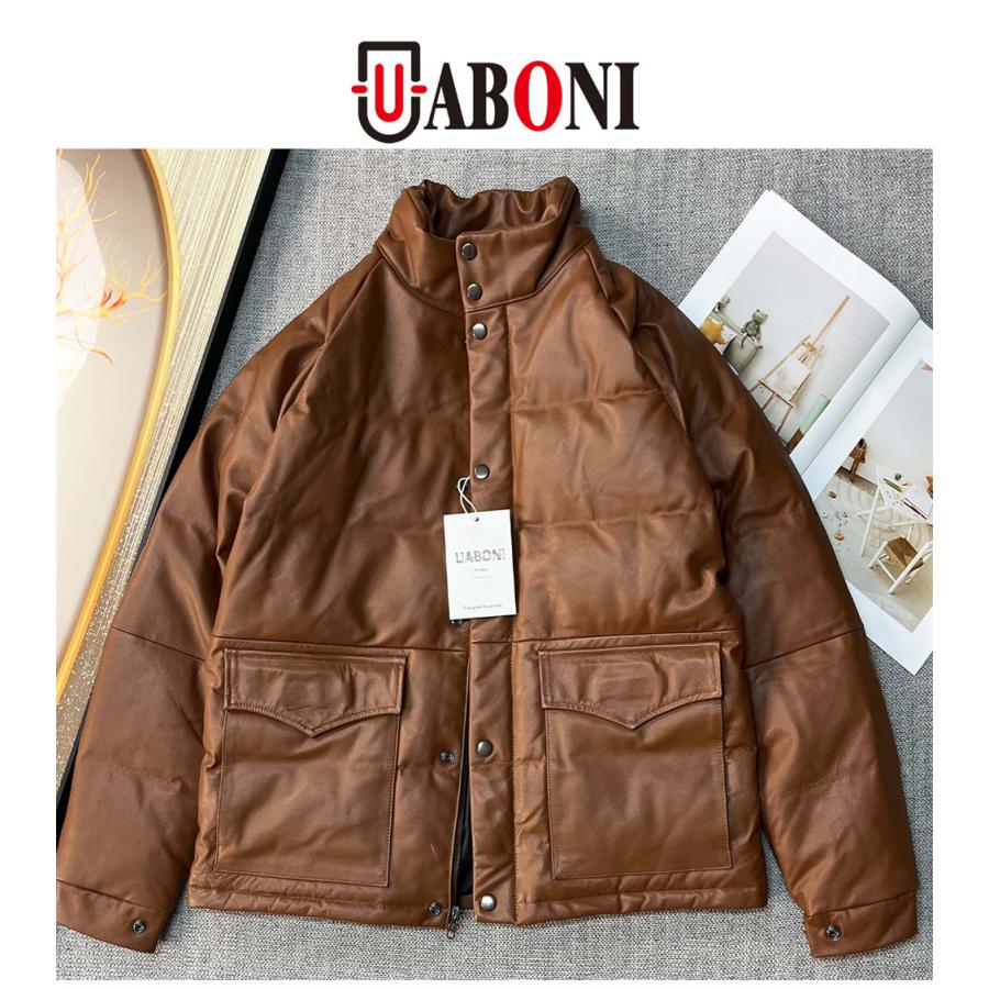 新品未使用 UABONI ユアボニ レザーダウンジャケット キャメル 20%OFF レザー ダウンジャケット EU製 Uaboni Paris ユアボニ パリ発