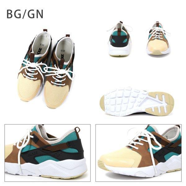 moz（モズ） 異素材 ストレッチ スニーカー レースアップ レディース