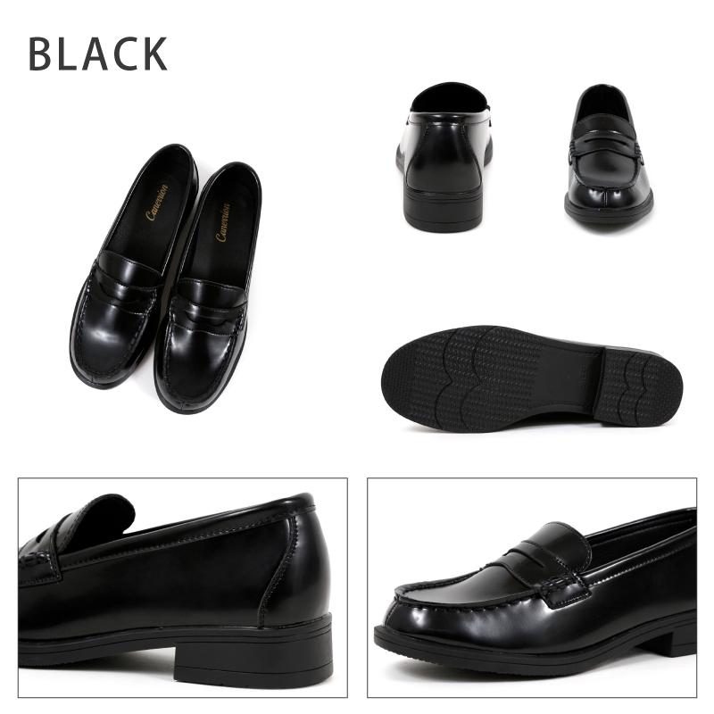 ShoePremo 黒 レザー コインローファー　3.5センチヒール　ワイズA ShoePremo 黒 レザー コインローファー 3.5センチヒール ワイズA