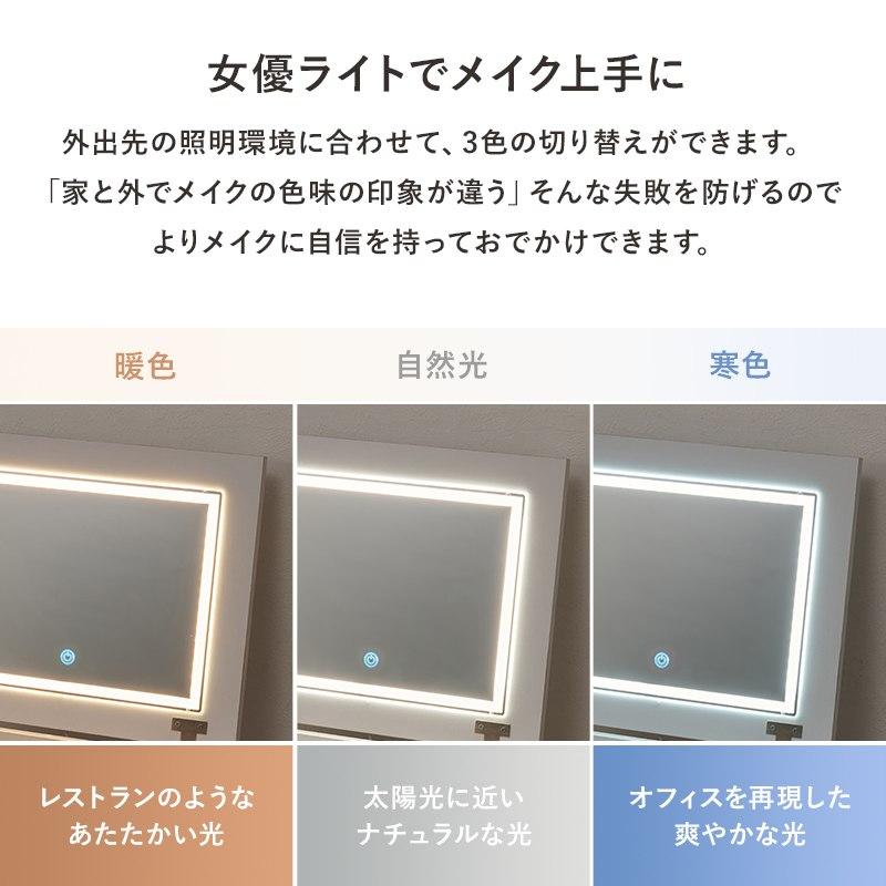2WAYドレッサー 幅80cm デスク LEDライト付き 収納スツール付き 一面
