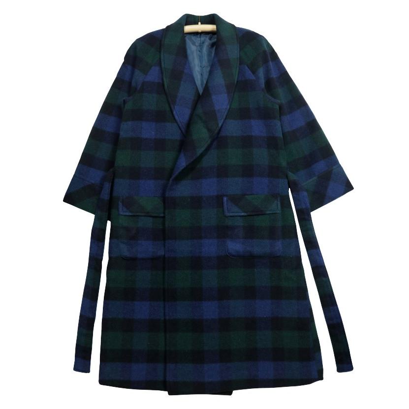 Lサイズ] 紳士 ウール混ガウン ロング丈タイプ 日本製 モッサー織 総