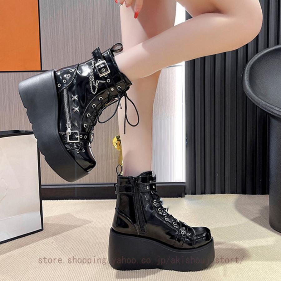 厚底ブーツ パンク レディース バックル ハーフブーツ ロック ショート 