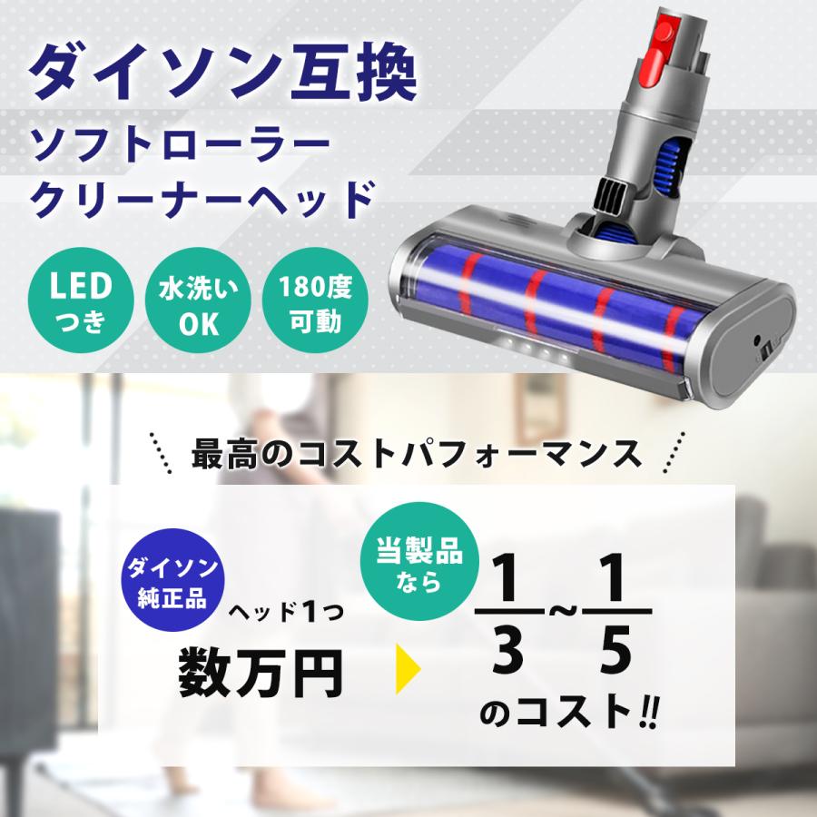 ダイソン クリーナーヘッド ソフトローラー Dyson V7 V8 V10 V11 V15 交換部品 互換品 掃除機 LEDライト付き｜akit-store｜02