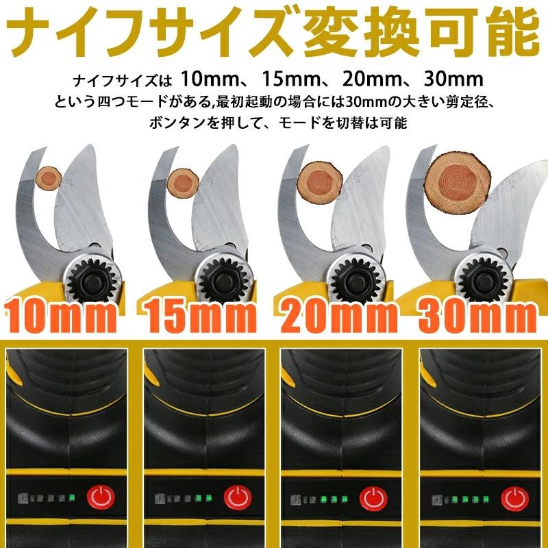 剪定ばさみ 充電式 剪定ばさみ 電動ハサミ ブラシレスモーター採用 開き口30mm 4段階開き角度調整可能 枝切りはさみ 庭木 果樹用 剪定鋏 園芸用具 2個バッテリー｜akiya-store｜02