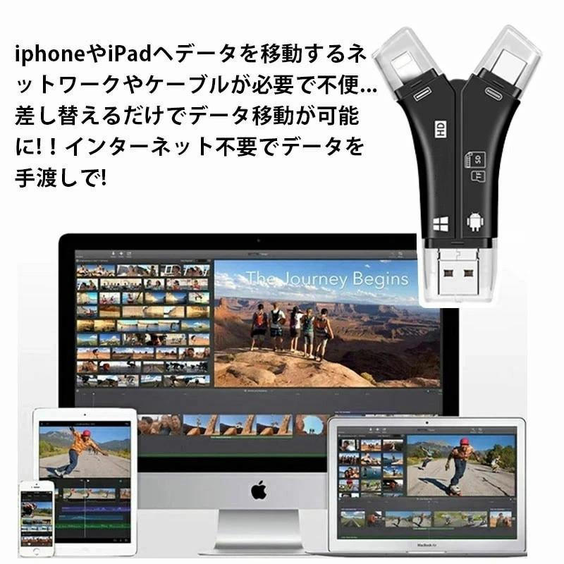SDカードリーダー USBメモリ カメラリーダー USB メモリー マルチカードリーダー 4in1 iPhone iPad Android Type-C 内蔵 メモリー 携帯 写真 保存｜akiya-store｜11