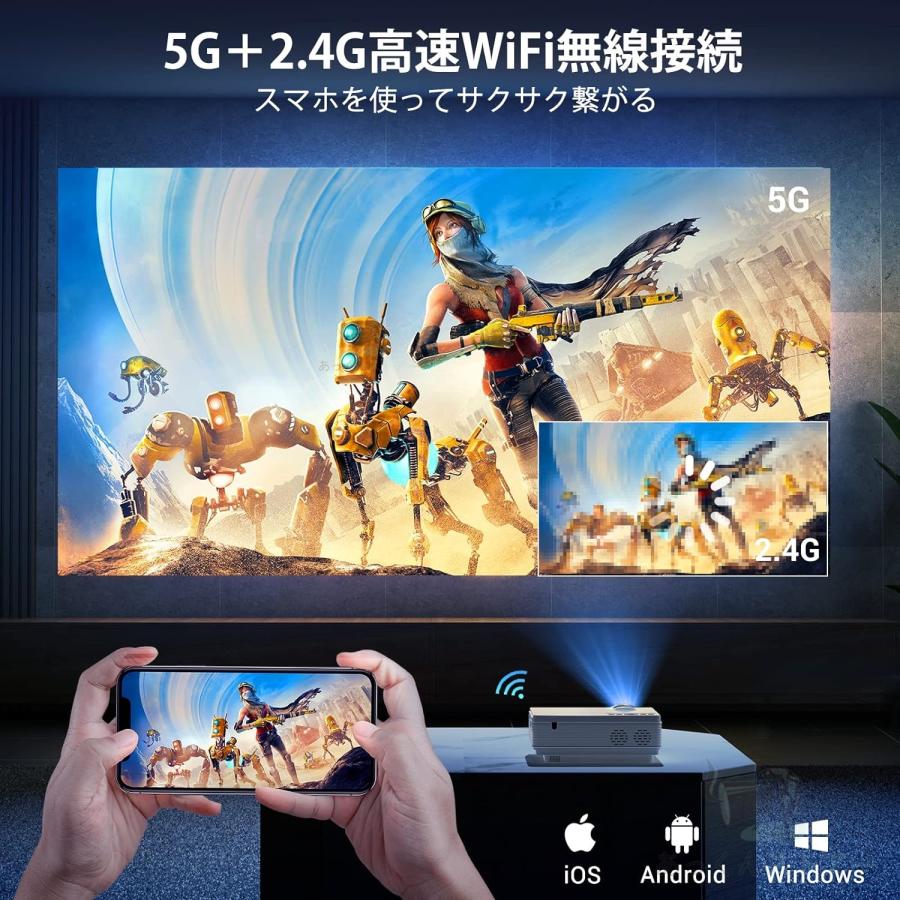 プロジェクター 天井投影 小型 4k家庭用 15000LM 5G WiFi プロジェクター 天井投影 小型 4k家庭用 15000LM 5G WiFi