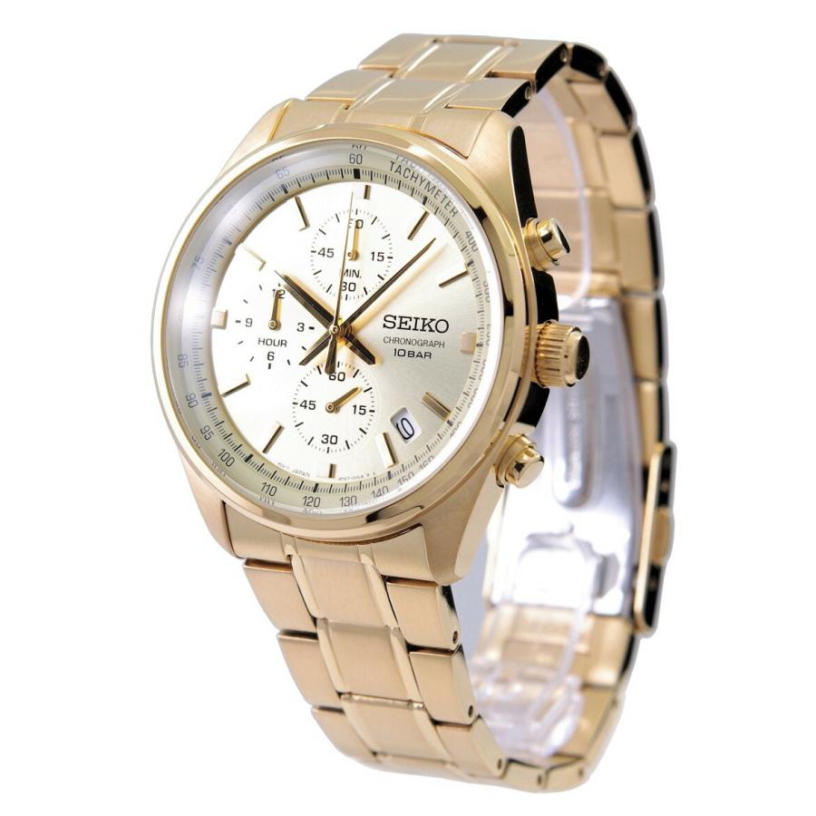 セイコー SEIKO 腕時計 クオーツ式 クロノグラフ ゴールド文字盤 海外