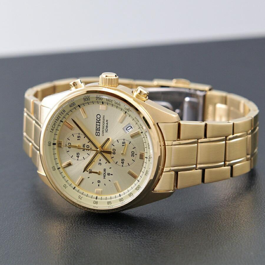 SEIKO セイコー 腕時計 クオーツ式 クロノグラフ ゴールド文字盤 SEIKO セイコー 腕時計 クオーツ式 クロノグラフ ゴールド文字盤