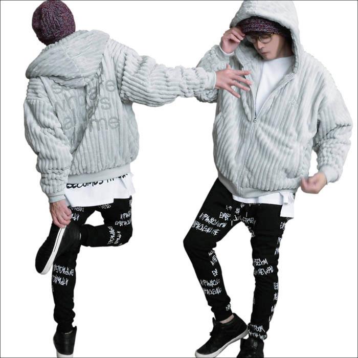 ビッグシルエット フェイクファー パーカー ブルゾン バックロゴ 針