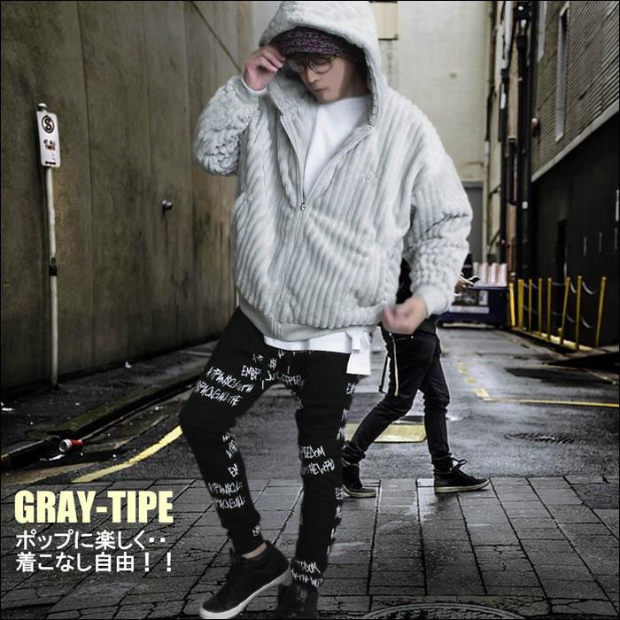 ビッグシルエット フェイクファー パーカー ブルゾン バックロゴ 針