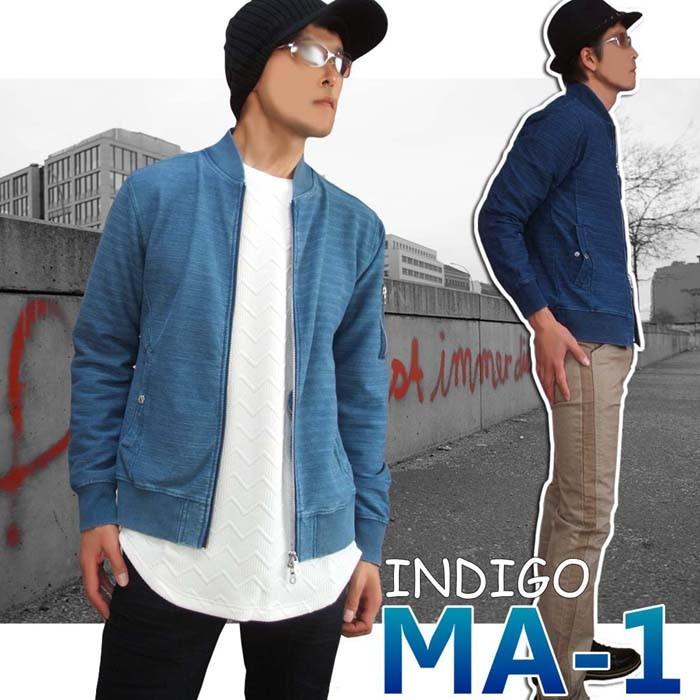 MA-1 インディゴ染め カットデニム カットソー ストレッチ ブルゾン