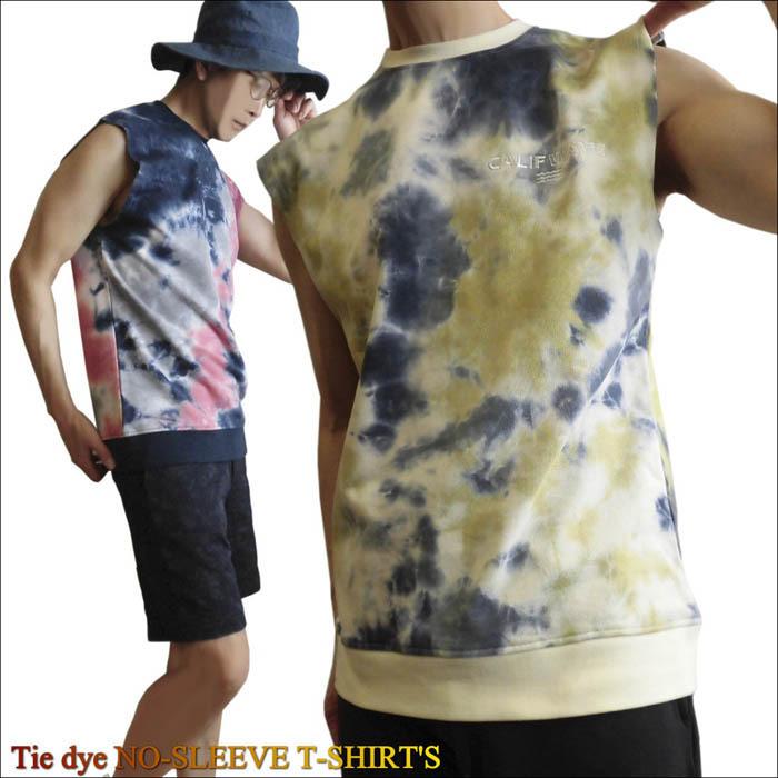 EVOLUTION ノースリーブ メンズ タイダイ Tシャツ 刺しゅう入り ワン 
