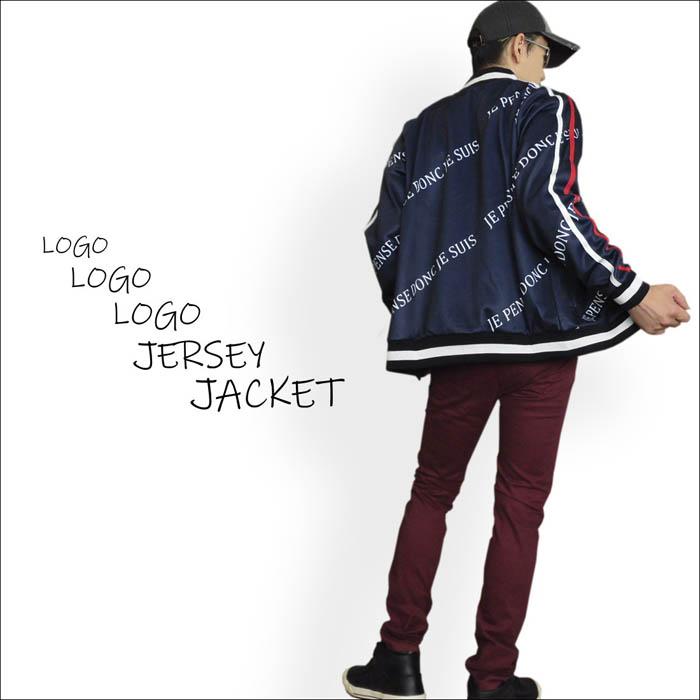 ゴールドジム　30周年記念　ジャージ　ネイビー　メンズ　Ｌトラックジャケット 総柄 ロゴ トラックジャケット 英文字 袖ライン ジャージ 衿